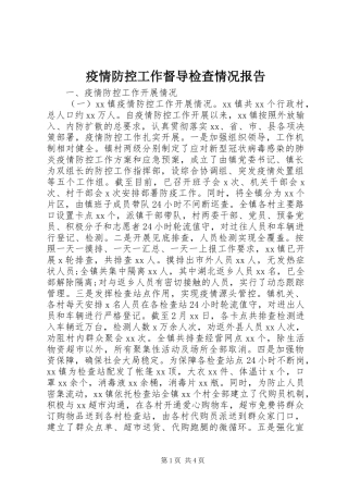 2024年疫情防控工作督导检查情况报告