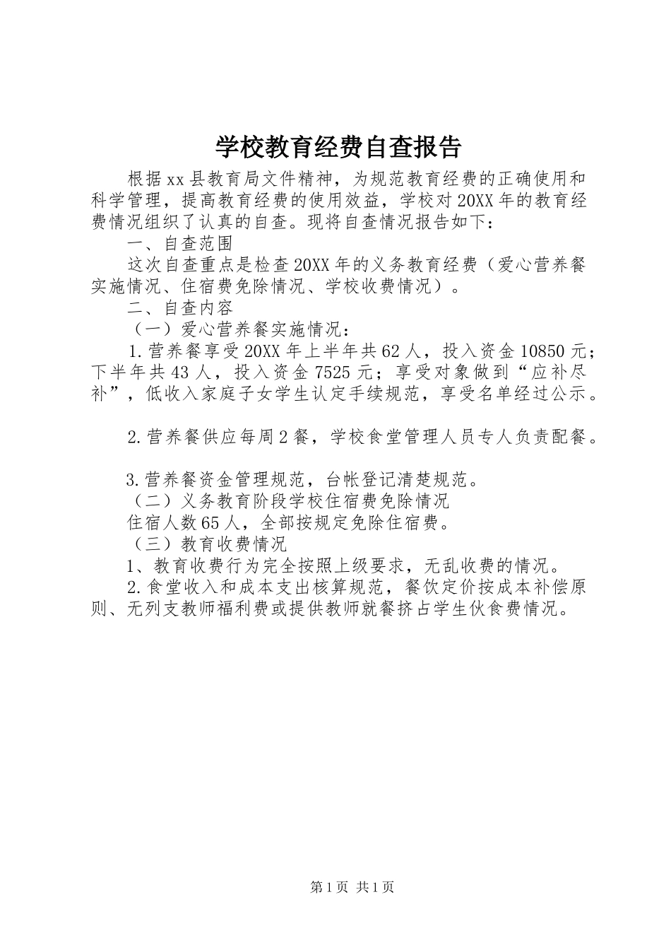 2024年学校教育经费自查报告_第1页