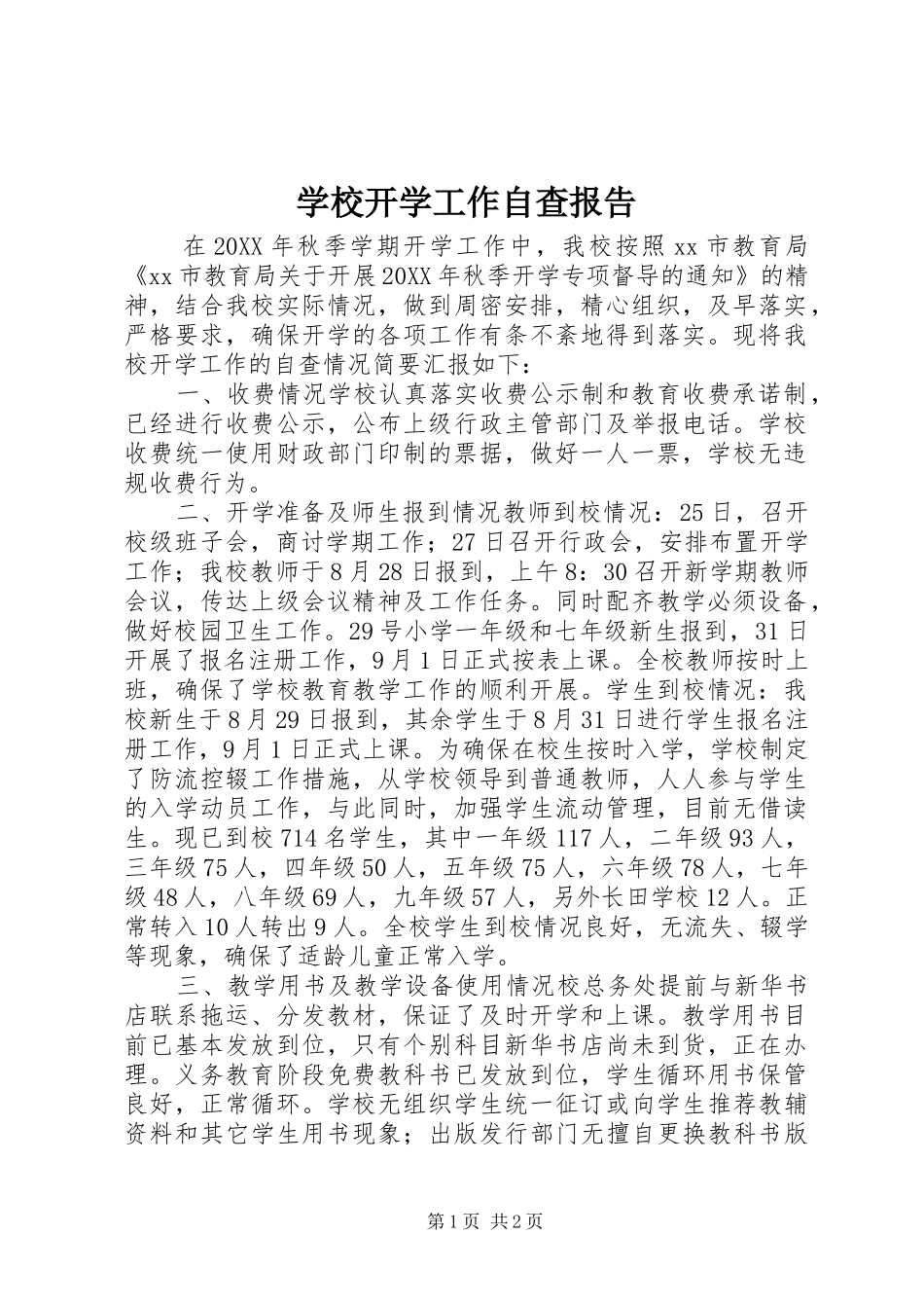 2024年学校开学工作自查报告_第1页