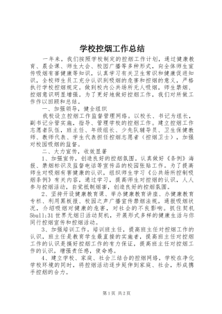 2024年学校控烟工作总结