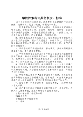 2024年学校控烟考评奖惩制度标准