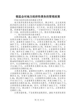 2024年银监会对地方政府性债务的管理政策