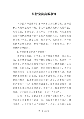 2024年银行党员典型事迹