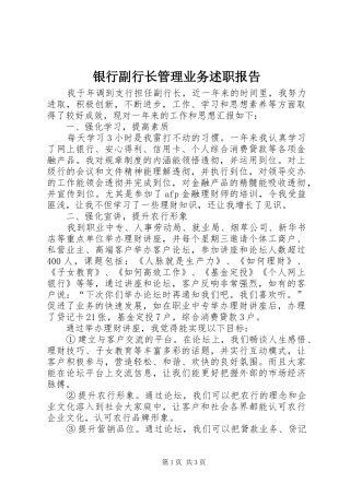 2024年银行副行长管理业务述职报告