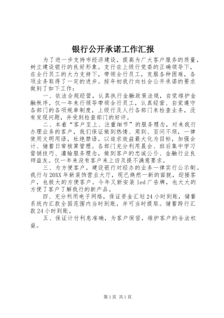 2024年银行公开承诺工作汇报
