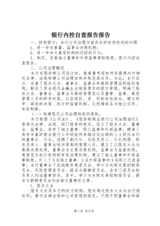 2024年银行内控自查报告报告