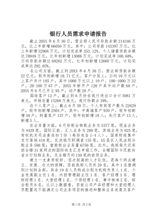 2024年银行人员需求申请报告