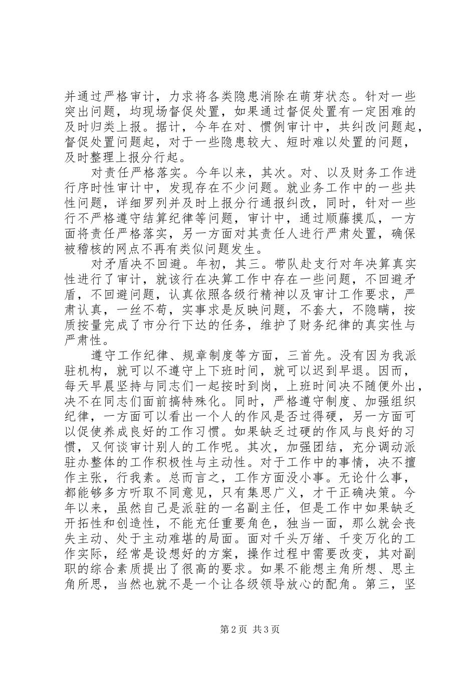 2024年银行审计办副主任履职报告_第2页