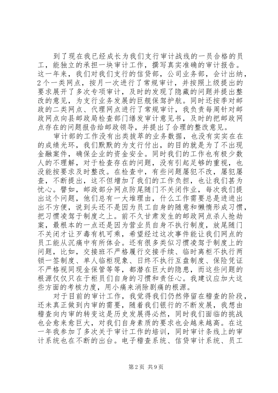 2024年银行审计人员个人工作总结与计划范例_第2页