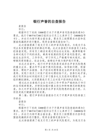 2024年银行声誉的自查报告