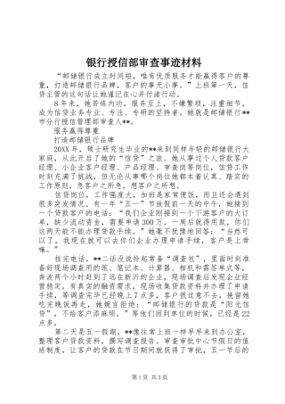 2024年银行授信部审查事迹材料