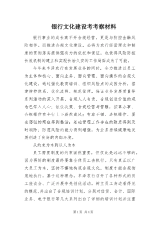 2024年银行文化建设考考察材料