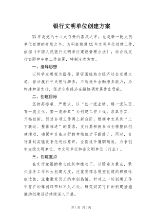 2024年银行文明单位创建方案