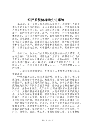 2024年银行系统储标兵先进事迹