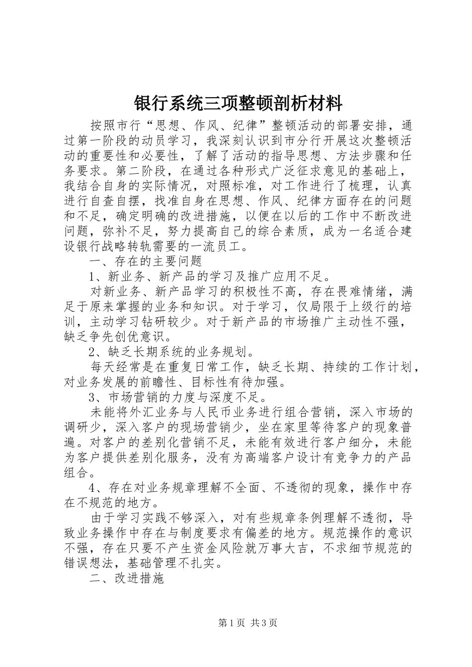 2024年银行系统三项整顿剖析材料_第1页