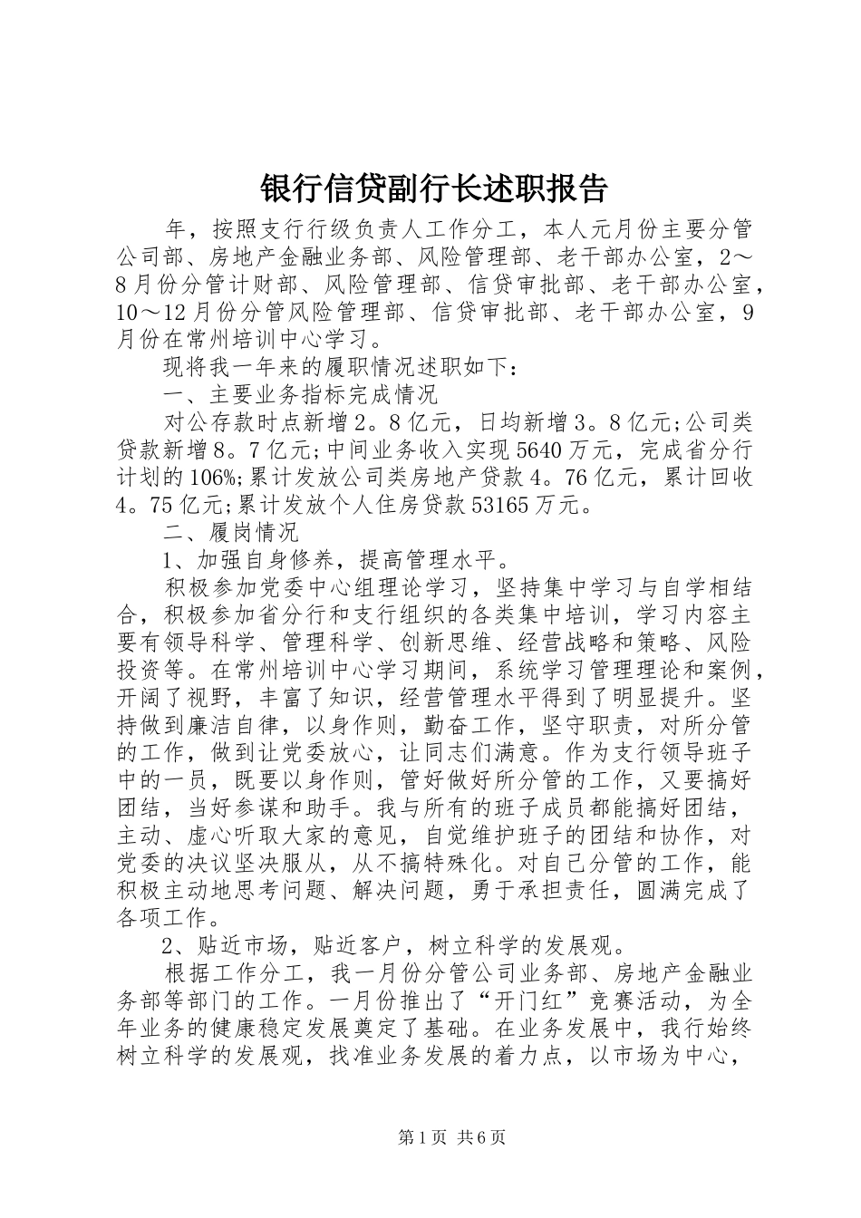2024年银行信贷副行长述职报告_第1页