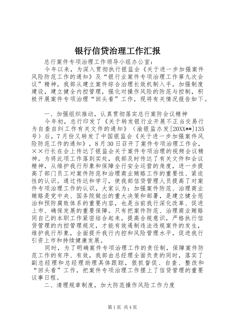 2024年银行信贷治理工作汇报_第1页