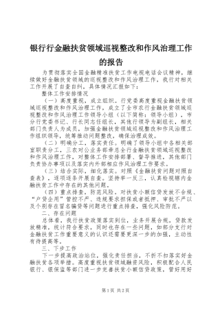 2024年银行行金融扶贫领域巡视整改和作风治理工作的报告