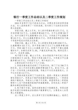 2024年银行一季度工作总结以及二季度工作规划