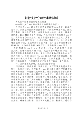 2024年银行支行分理处事迹材料