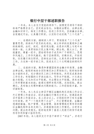 2024年银行中层干部述职报告
