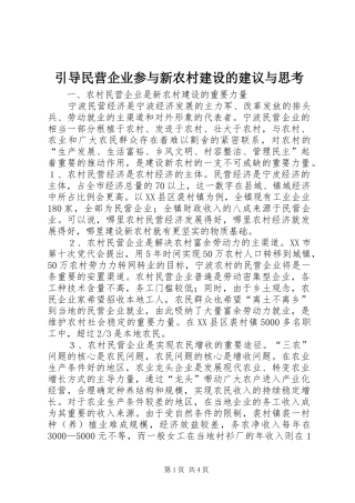 2024年引导民营企业参与新农村建设的建议与思考