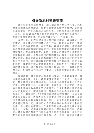 2024年引导新农村建设交流