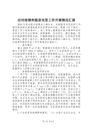 2024年应对疫情和脱贫攻坚工作开展情况汇报