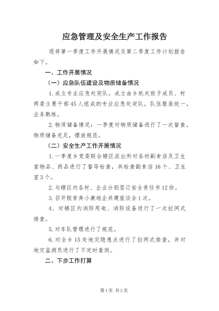 2024年应急管理及安全生产工作报告