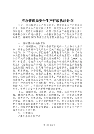 2024年应急管理局安全生产行政执法计划