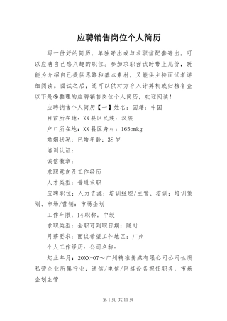 2024年应聘销售岗位个人简历