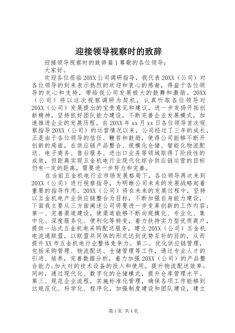 2024年迎接领导视察时的致辞_第1页