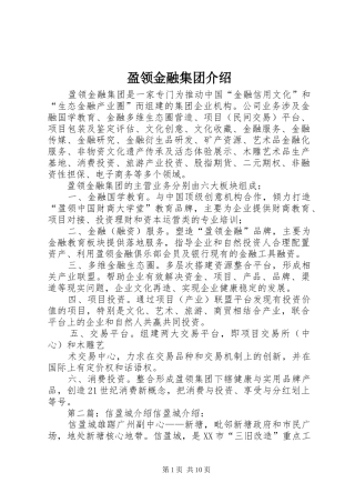 2024年盈领金融集团介绍