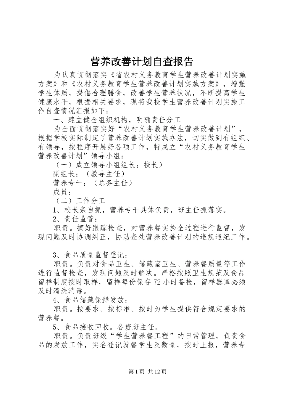 2024年营养改善计划自查报告_第1页