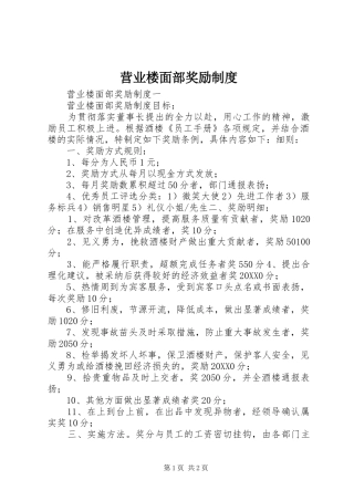 2024年营业楼面部奖励制度
