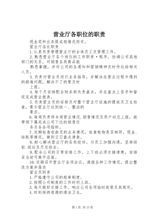 2024年营业厅各职位的职责