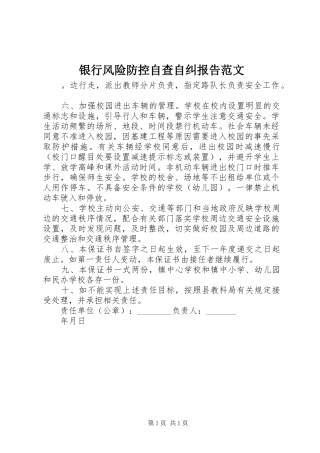 2024年银行风险防控自查自纠报告范文