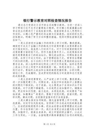 2024年银行警示教育对照检查情况报告
