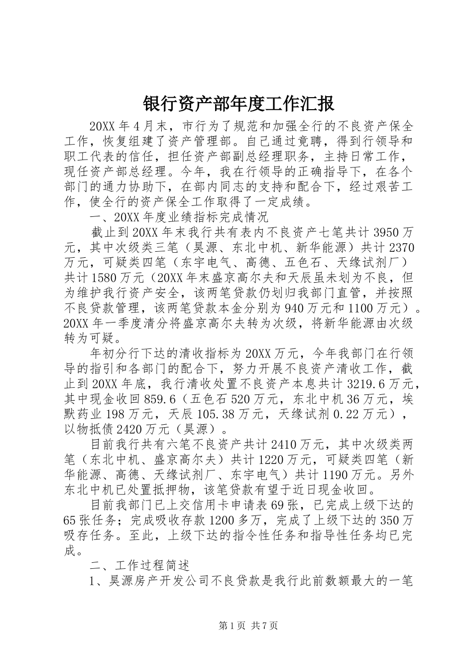2024年银行资产部年度工作汇报_第1页