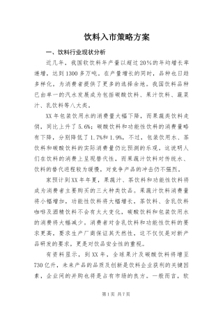 2024年饮料入市策略方案
