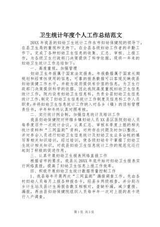 2024年卫生统计年度个人工作总结范文