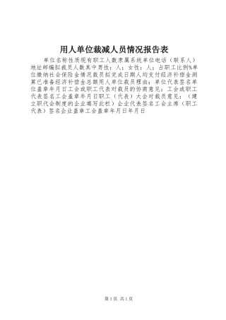 2024年用人单位裁减人员情况报告表