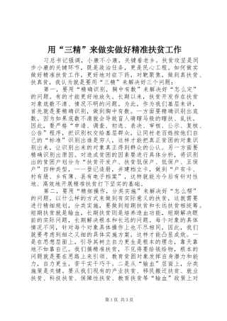2024年用三精来做实做好精准扶贫工作