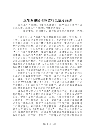 2024年卫生系统民主评议行风阶段总结