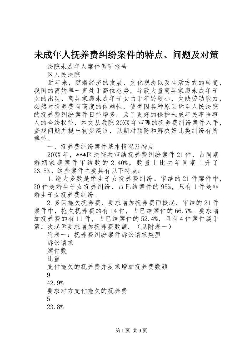 2024年未成年人抚养费纠纷案件的特点问题及对策_第1页