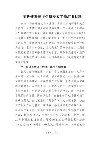 2024年邮政储蓄银行信贷投放工作汇报材料