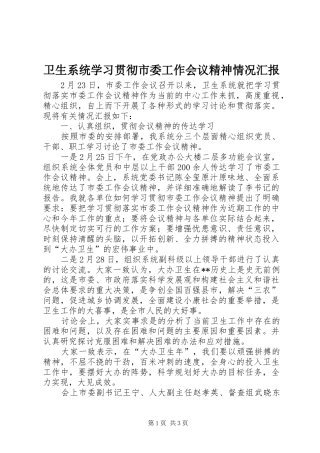 2024年卫生系统学习贯彻市委工作会议精神情况汇报