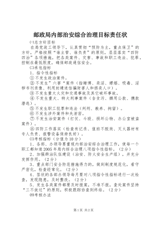 2024年邮政局内部治安综合治理目标责任状