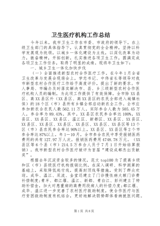 2024年卫生医疗机构工作总结