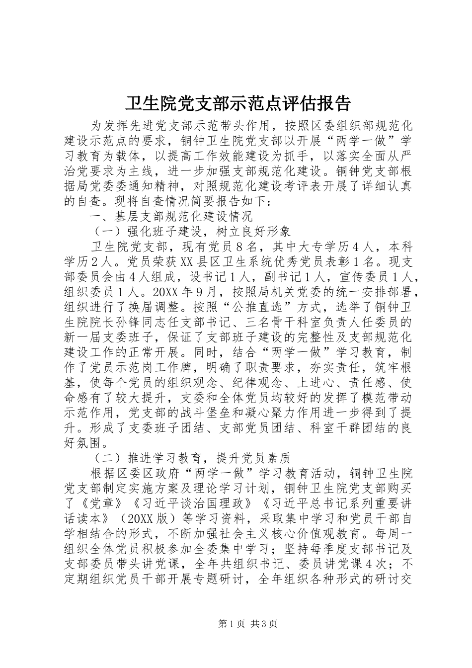 2024年卫生院党支部示范点评估报告_第1页